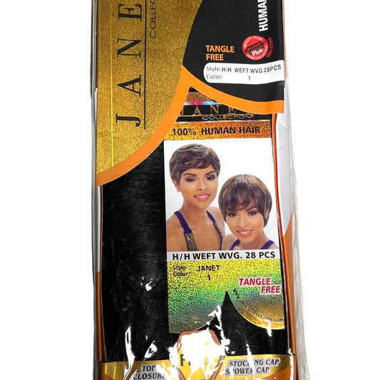 Janet Collection 28 PCS 100% Human Hair Weave Top Closure Short Cut Pixie Bob